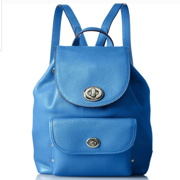 Coach Handbags - SOLD! NWOT! Coach Mini Turnlock Rucksack Backpack Pebbled Leather Azure Blue
